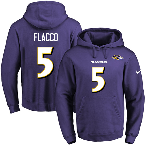 Nike Ravens #5 Joe Flacco Purple Name & Number Pullover NFL Hoodie